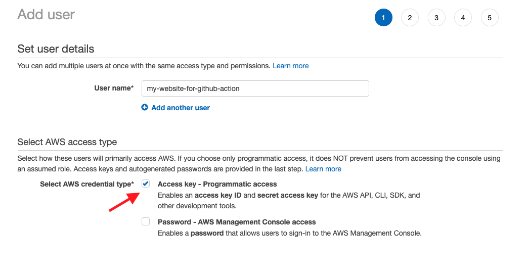 Create new AWS IAM user