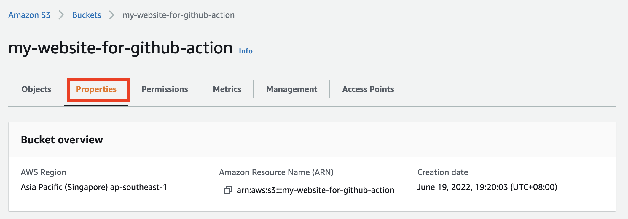 S3 bucket properties